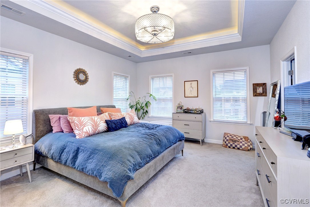 325 Martin Farm Road Yorktown, VA 23692 - Photo 20 of 50 Bedroom featuring light carpet and a tray ceiling