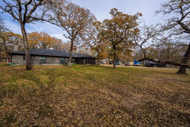 a view of a yard with a tree