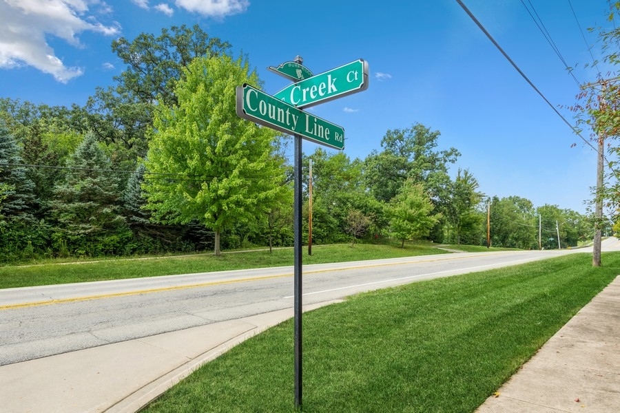 a view of a street with a play ground