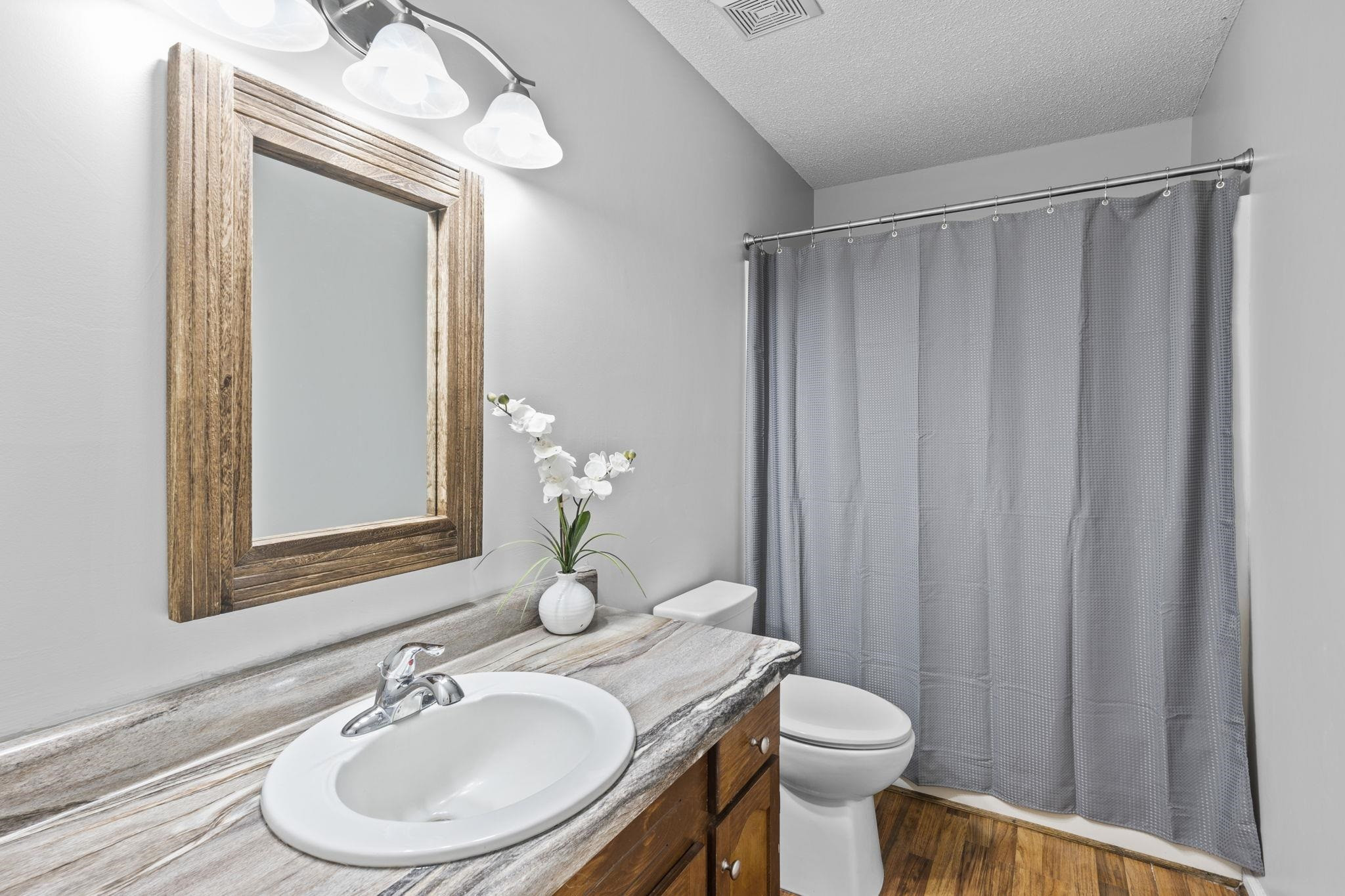 119 Lakeside Circle Willow Spring, NC 27592 - Photo 17 of 37 a bathroom with a sink a toilet and mirror