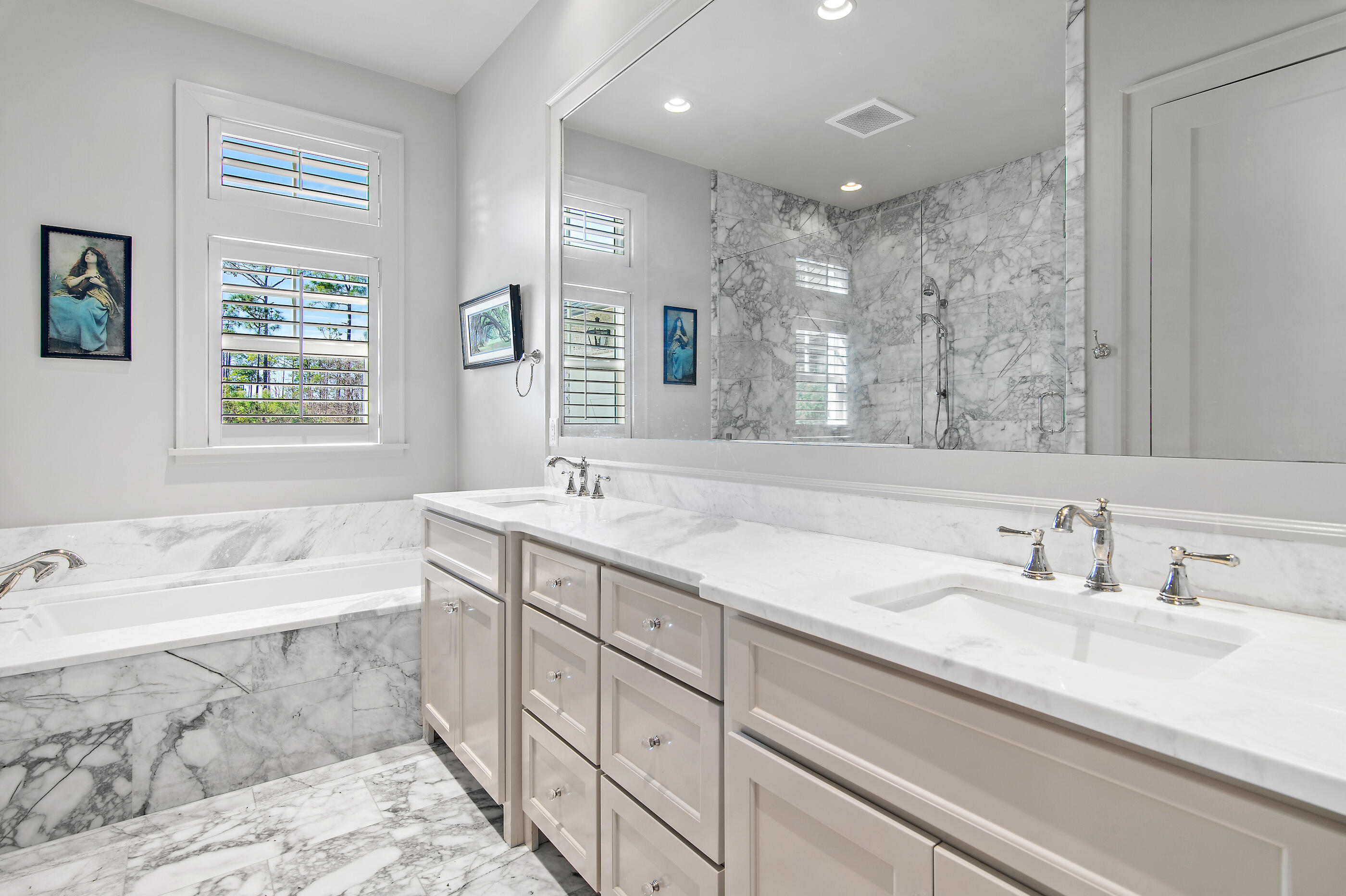 259 Moonlit Way Destin, FL 32541 - Photo 30 of 51 a bathroom with a sink double vanity granite tub shower and a mirror