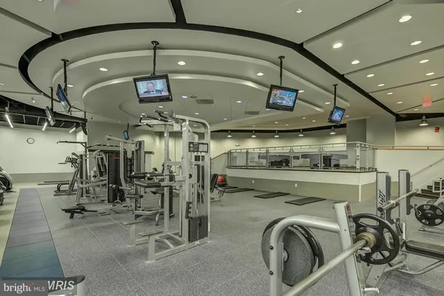 a view of a room with gym equipment