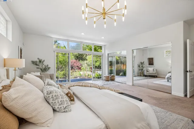 a spacious bedroom with a large bed and a large window
