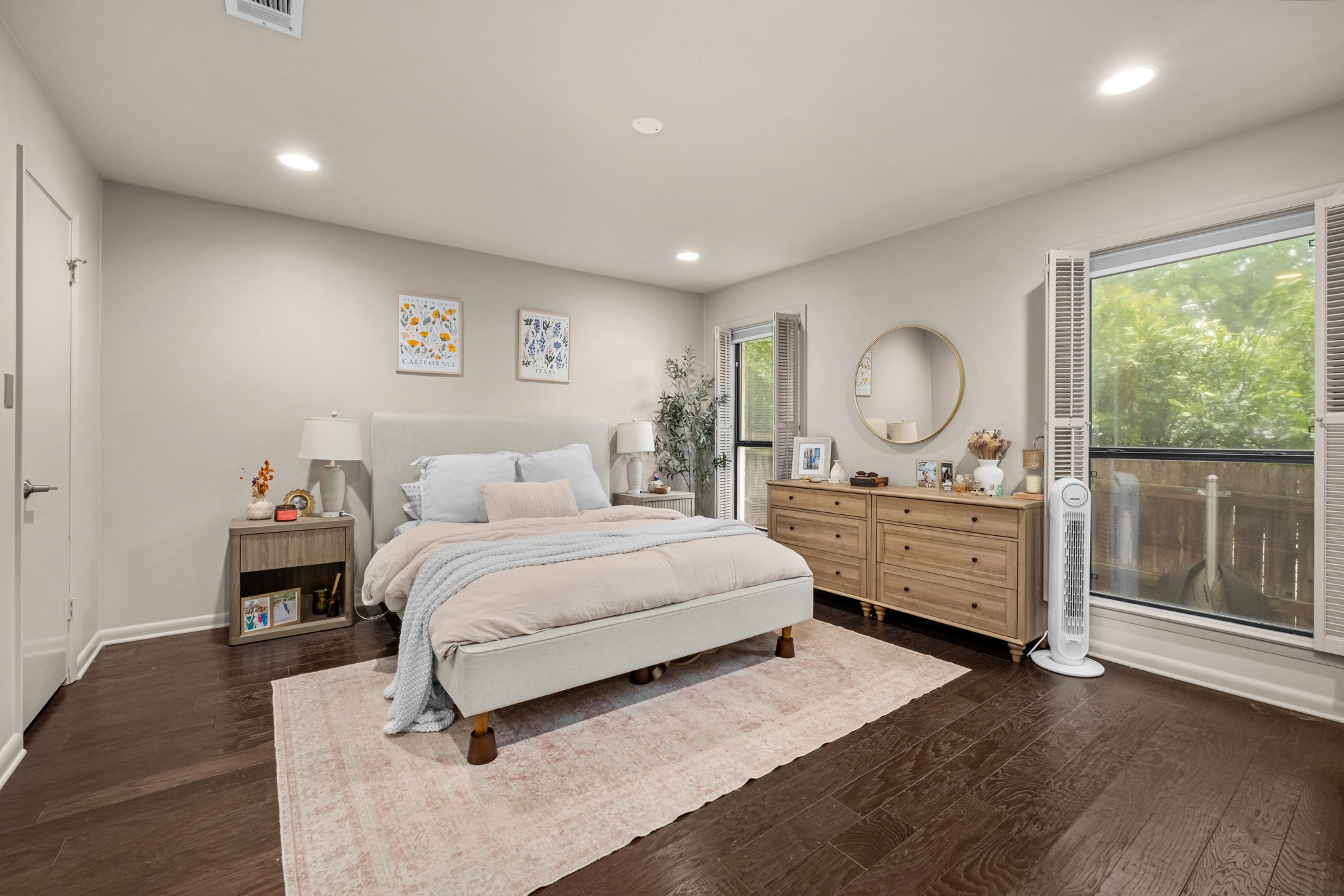 2802 Warren Street, Unit B Austin, TX 78703 - Photo 14 of 23 Bedroom featuring dark wood-finish flooring, recessed lighting, and neutral wall tones