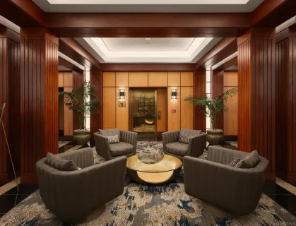 a living room with furniture