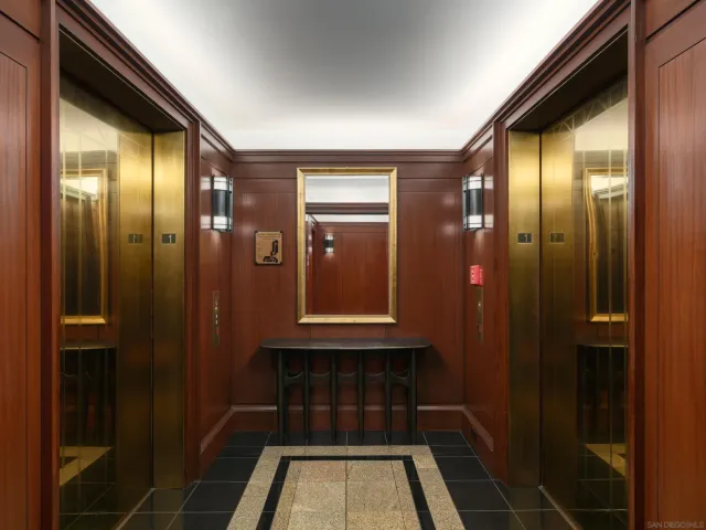 a hallway with a large window