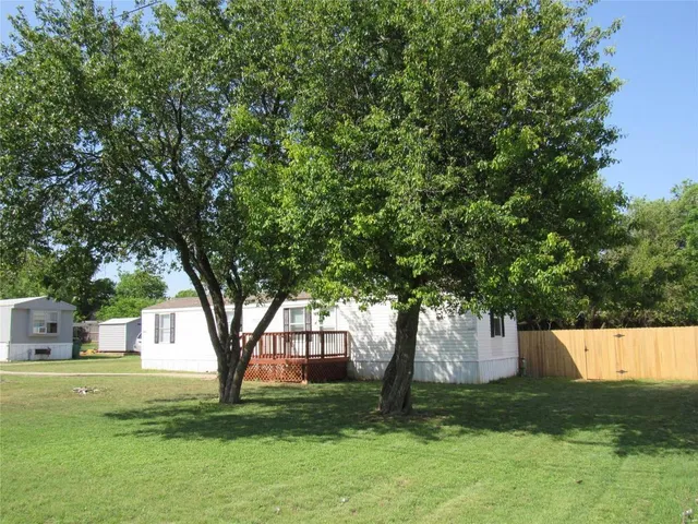 a tree in a garden of a house