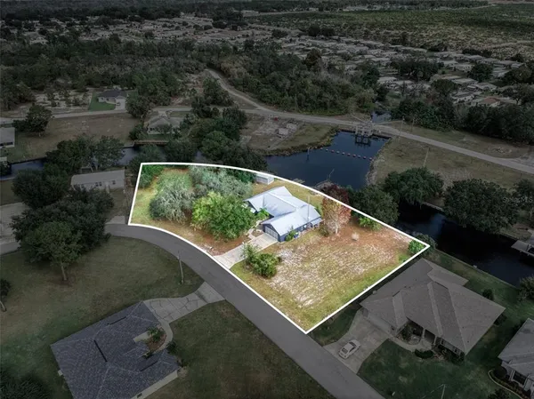 an aerial view of a backyard