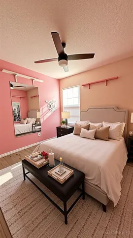 a bedroom with a bed and window