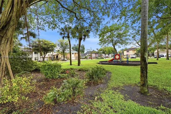 a view of a park with tree s