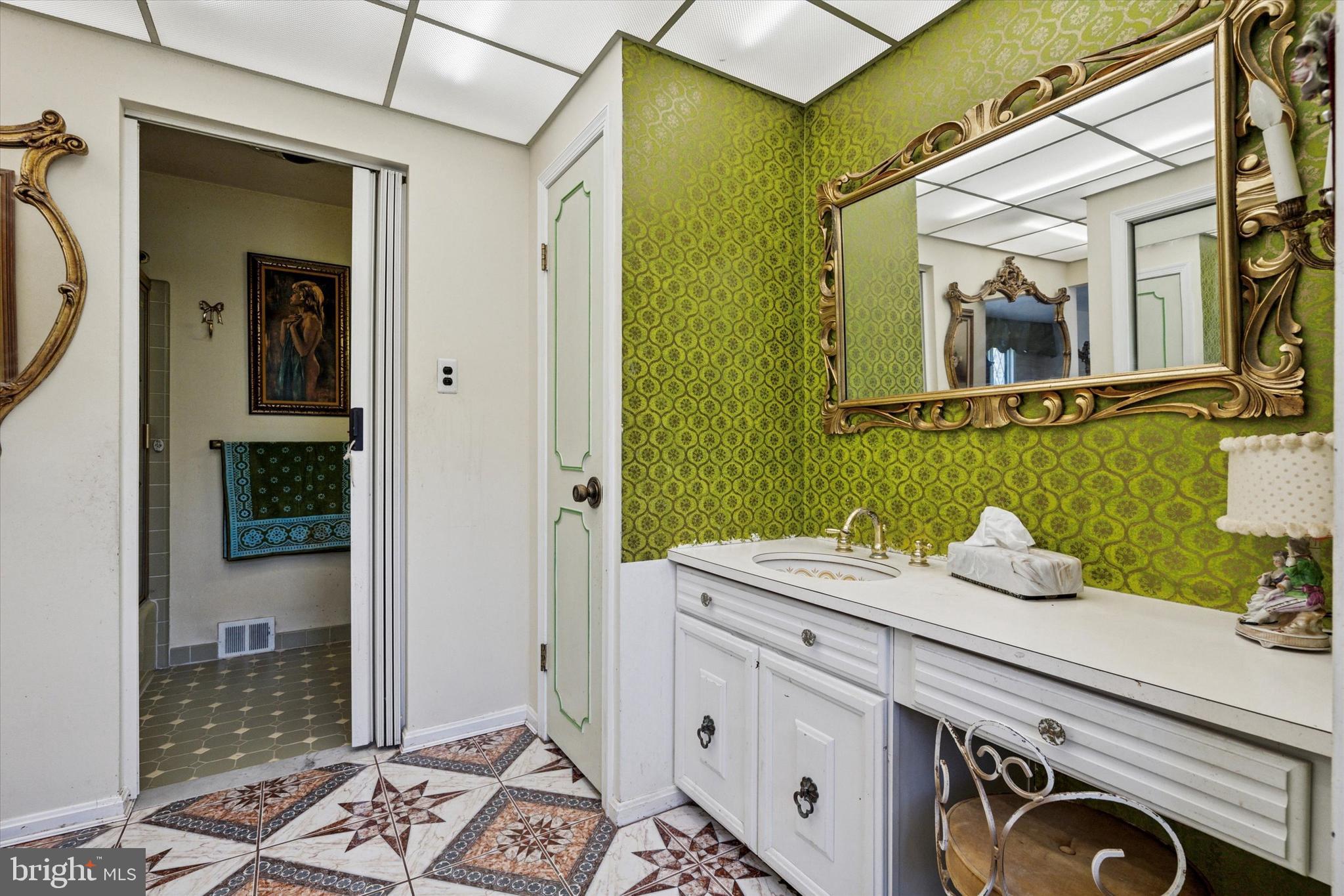 341 Cedar Road Elkins Park, PA 19027 - Photo 25 of 59 a bathroom with a sink a mirror and shower