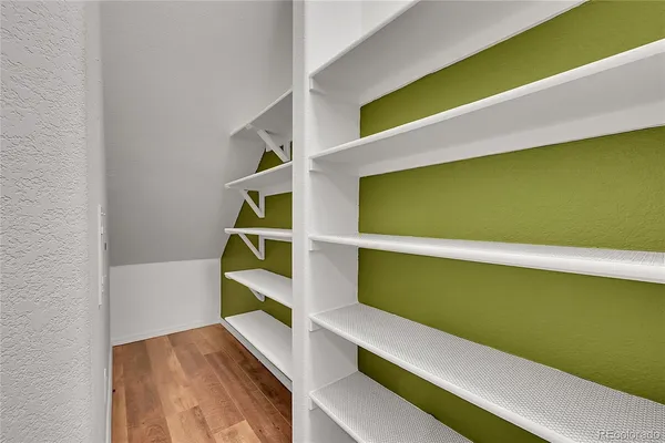 a view of walk in closet with empty racks
