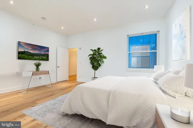 a view of a building with a large windows