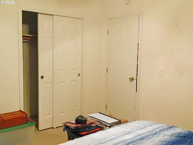 a bedroom with a bed and a dresser