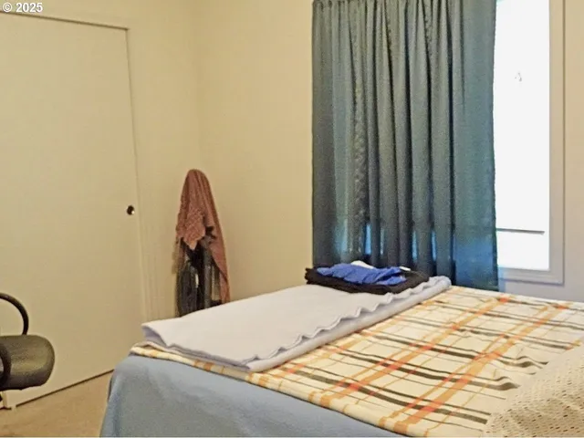 a bedroom with a bed and a dresser