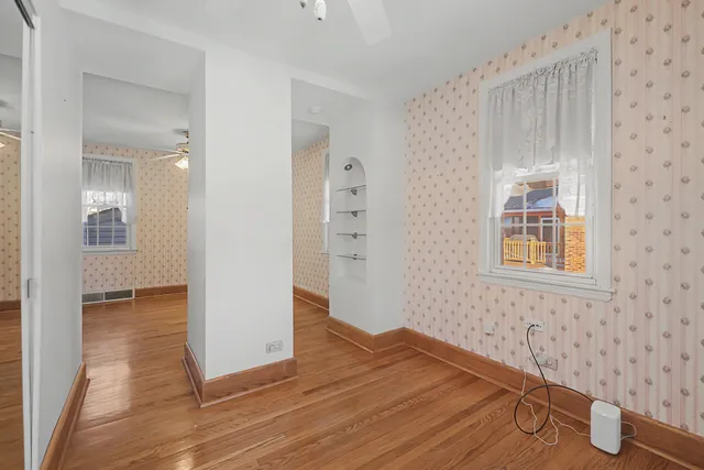 a view of a room with racks on the wall