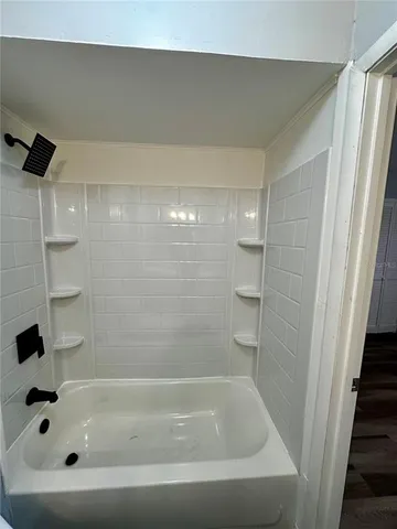 a bathroom with a bathtub