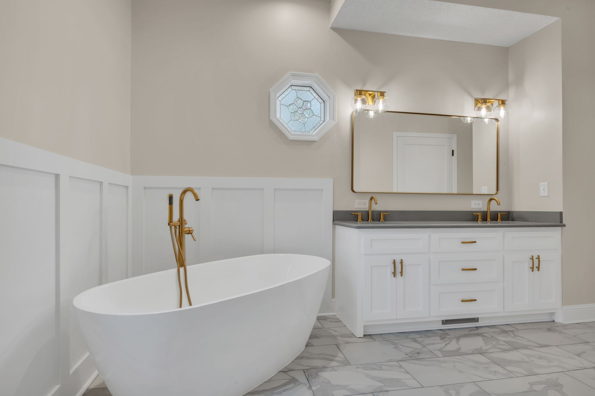 1265 Johnny Hall Road Burns, TN 37029 - Photo 38 of 89 RECENTLY REMODELED!! Spa-like bathroom with a soaking tub, quartz countertops, and custom tile.