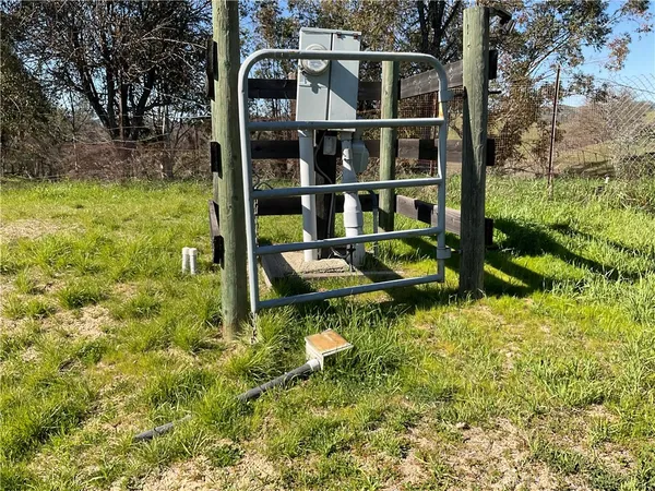 a view of a yard with a slide