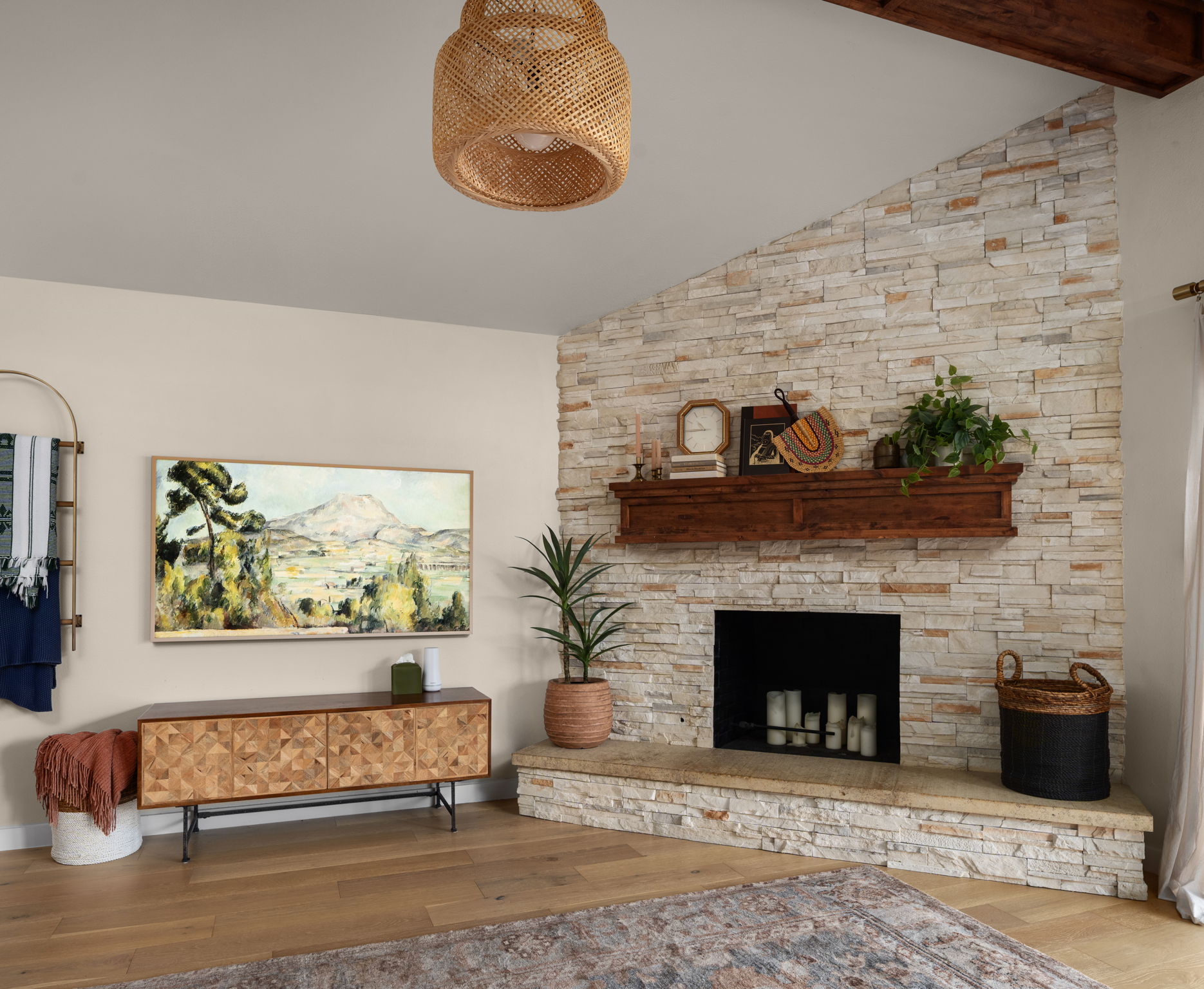 1602 Thornridge Road Austin, TX 78758 - Photo 14 of 39 Living room featuring vaulted ceiling, hardwood / wood-style floors, and a fireplace