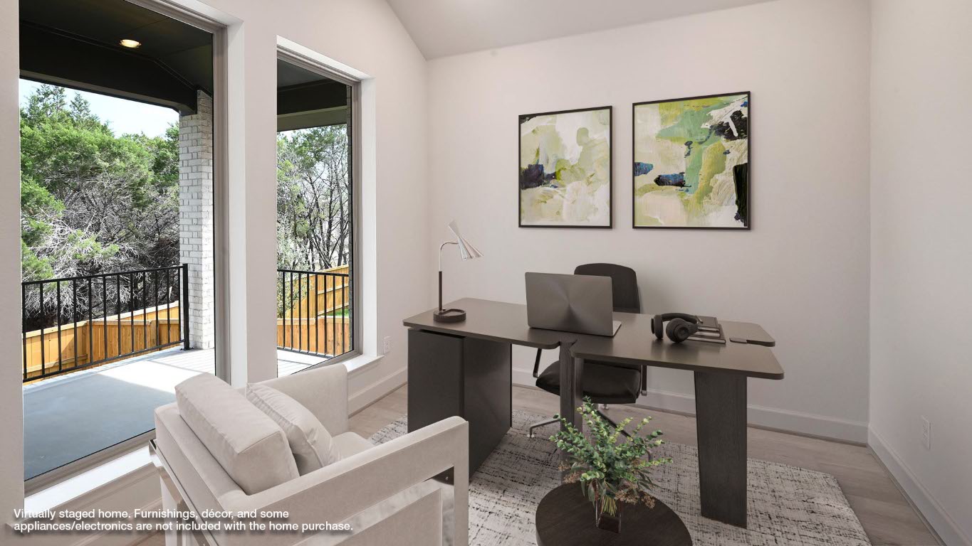 208 High Rock Pass Kyle, TX 78640 - Photo 7 of 40 Home office with light wood finished floors and lofted ceiling