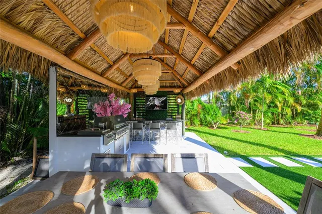 a view of a chairs and tables in patio
