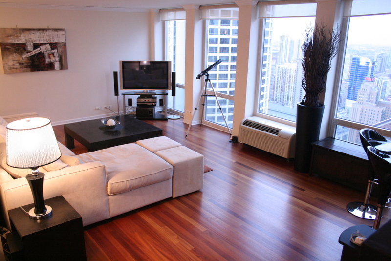 111 East Chestnut Street, Unit 45B Chicago, IL 60611 - Photo 4 of 27 a bedroom with a bed and wooden floor