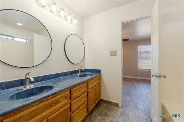 a bathroom with a bathtub