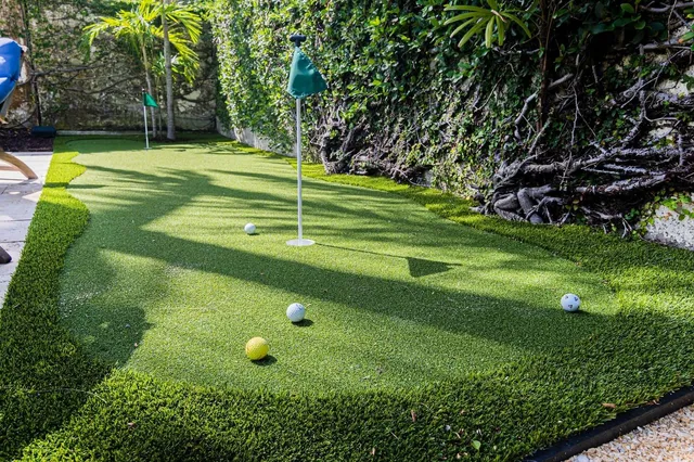 a view of a golf course with a garden