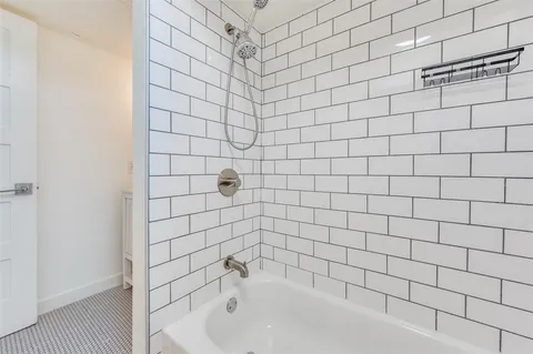 a bathroom with a bathtub