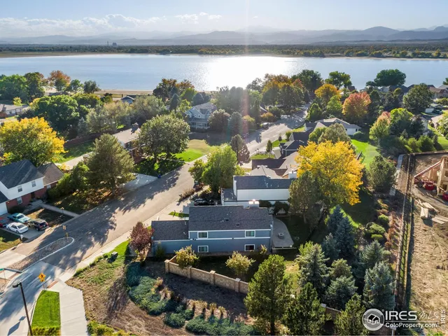 a view of a lake in middle of the town