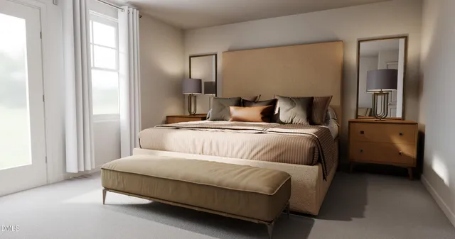 a bedroom with a bed and a couch