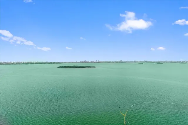 a view of an ocean and a yard