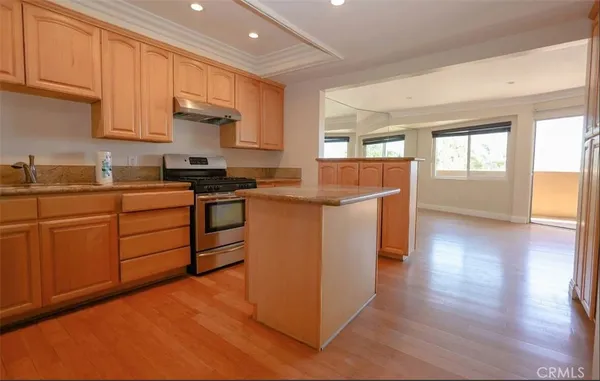 a kitchen with stainless steel appliances granite countertop a stove a sink dishwasher and a refrigerator