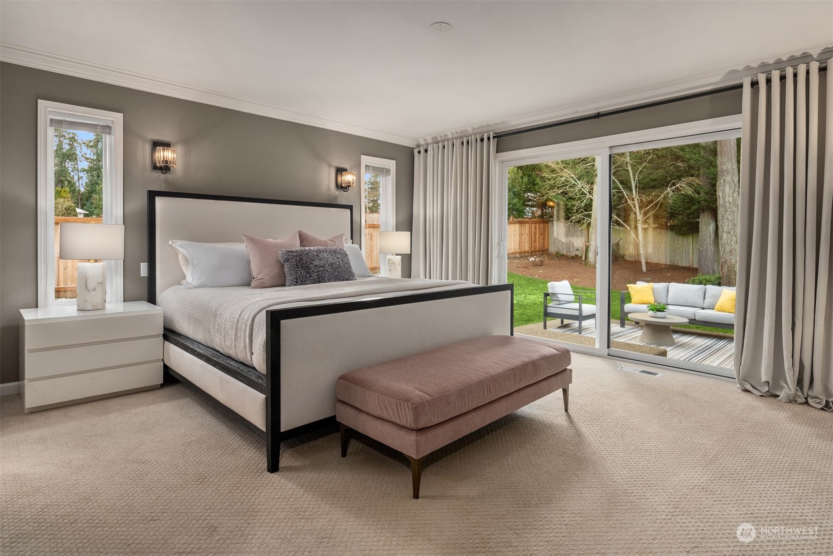 16034 68th Avenue West Edmonds, WA 98026 - Photo 16 of 32 a bedroom with a bed lamp and a large window