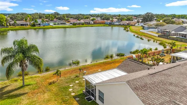 a view of a lake with a city view