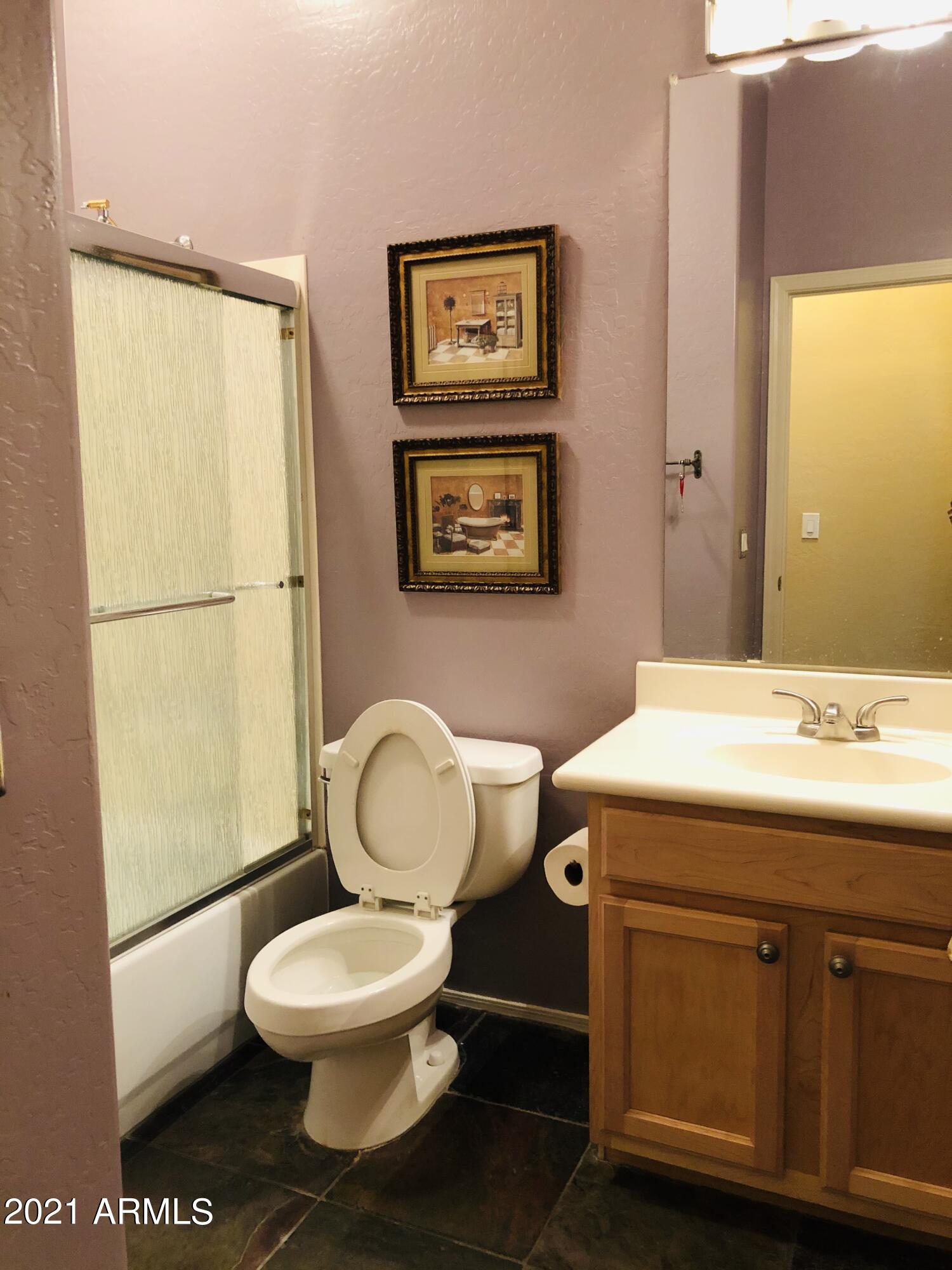 10453 East Pine Valley Drive Scottsdale, AZ 85255 - Photo 14 of 35 a bathroom with a toilet a sink and mirror