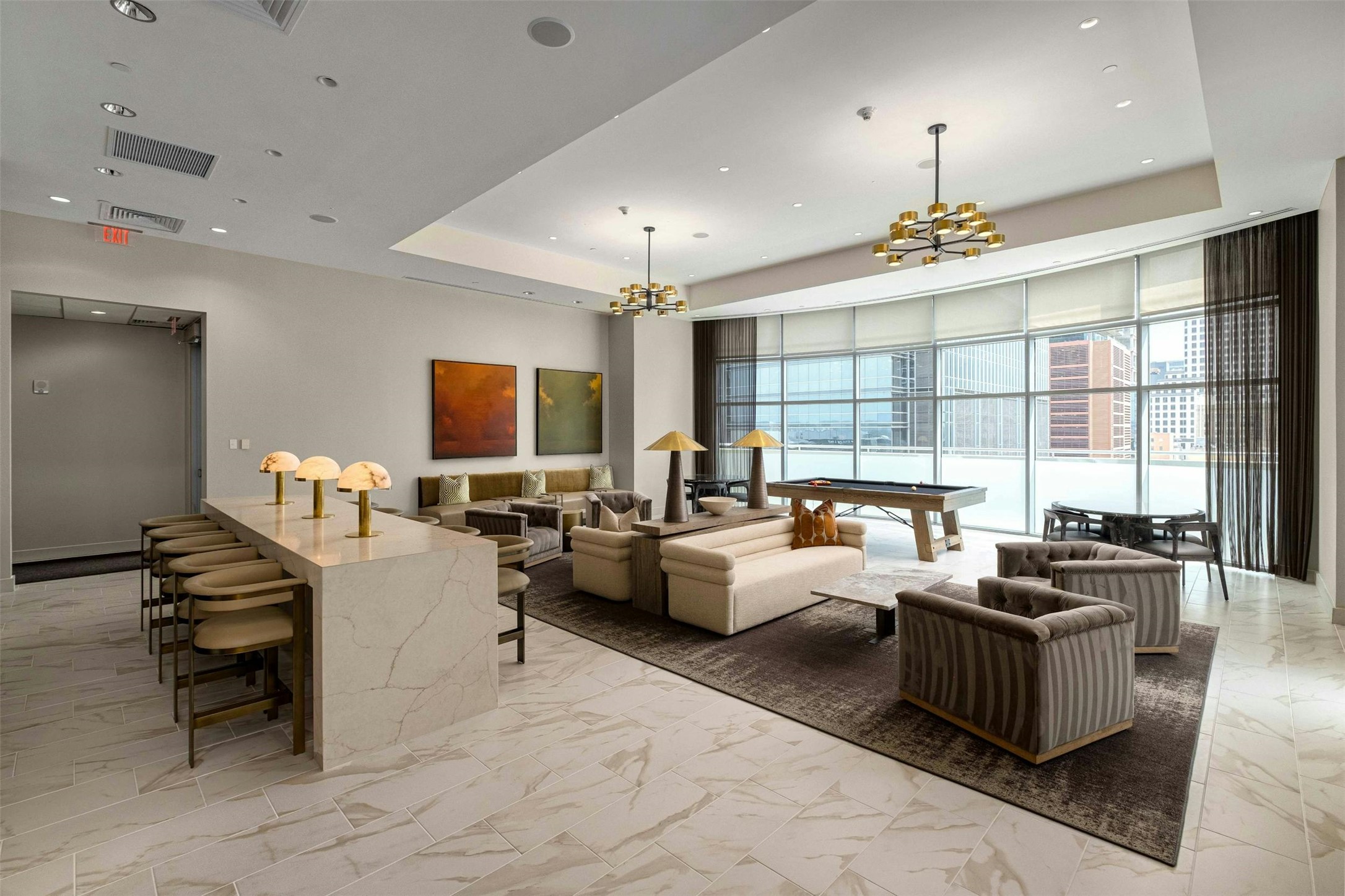200 Congress Avenue, Unit 41Q Austin, TX 78701 - Photo 28 of 39 a living room with furniture flat screen tv and a large window