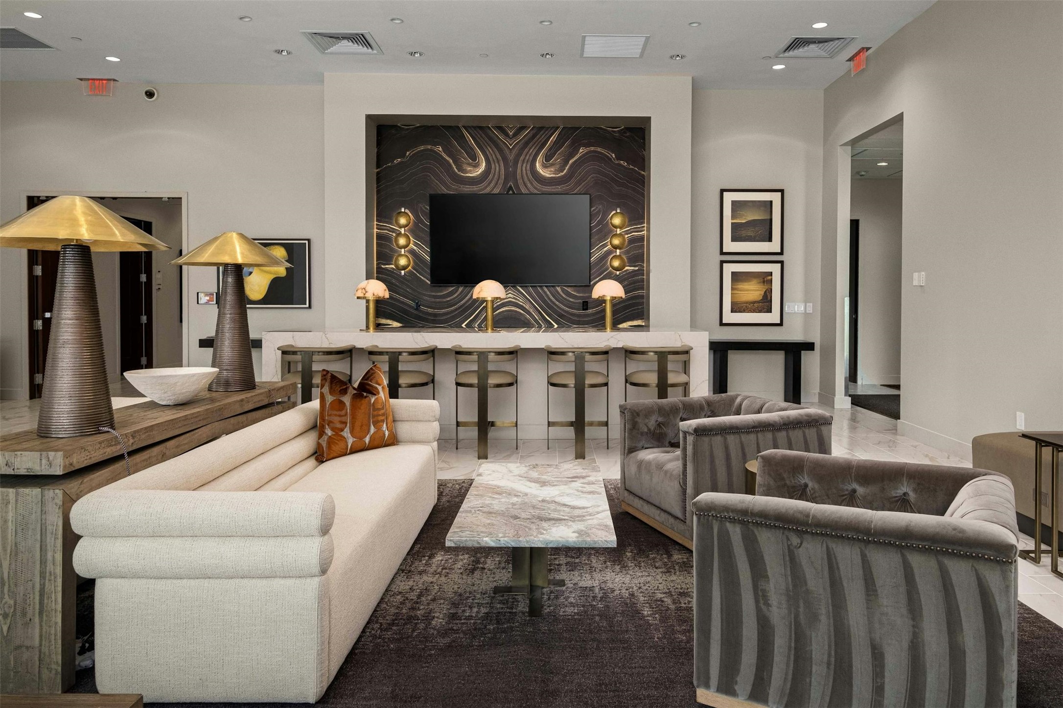 200 Congress Avenue, Unit 41Q Austin, TX 78701 - Photo 29 of 39 a living room with furniture and a fireplace