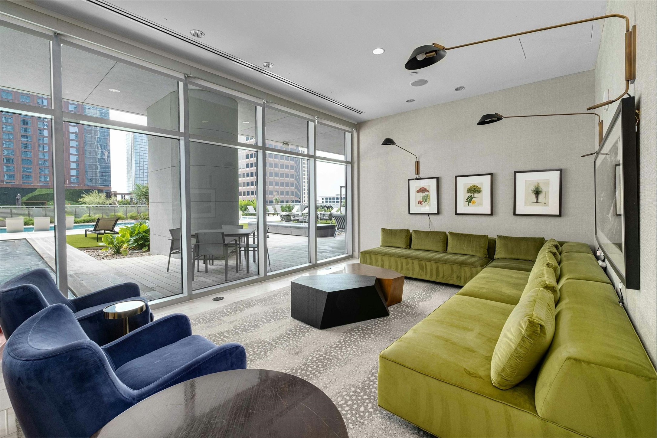 200 Congress Avenue, Unit 41Q Austin, TX 78701 - Photo 31 of 39 a living room with furniture and a floor to ceiling window