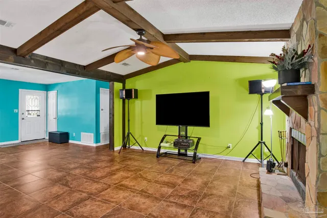 a view of an chairs in front of a building