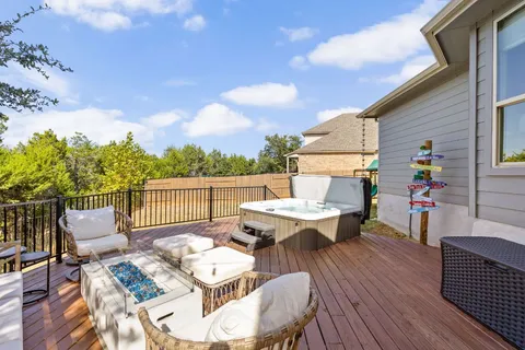 a view of a patio with furniture