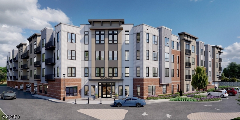 front view of a building with a street