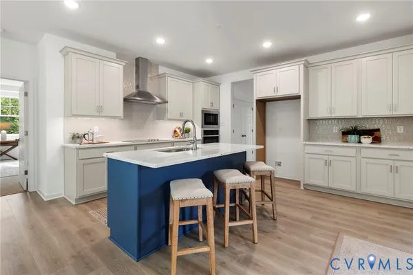 a kitchen with a sink white cabinets and stainless steel appliances