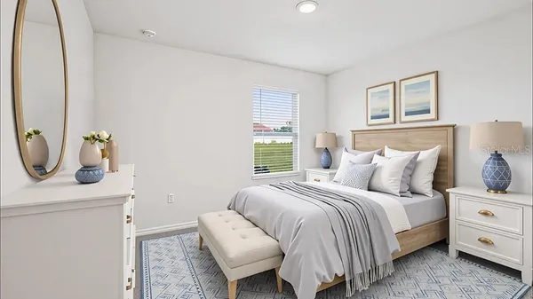 a bedroom with bed and window