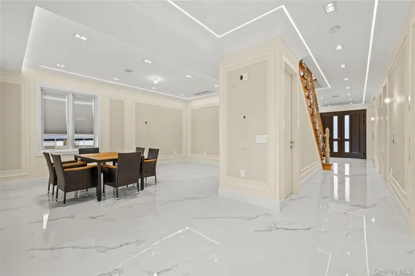 a view of a dining area with furniture