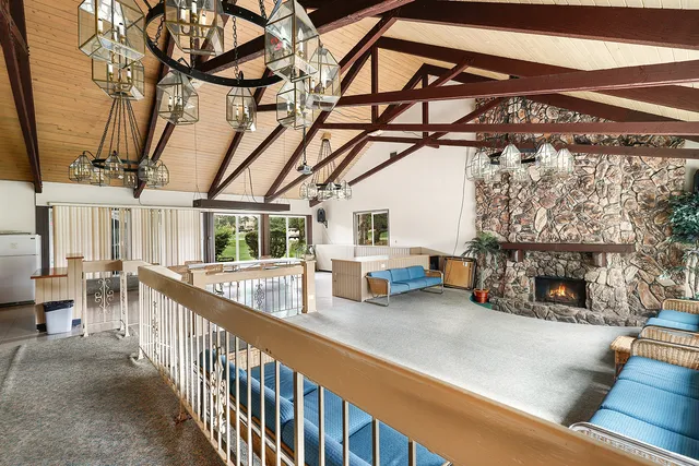 a view of a porch with furniture