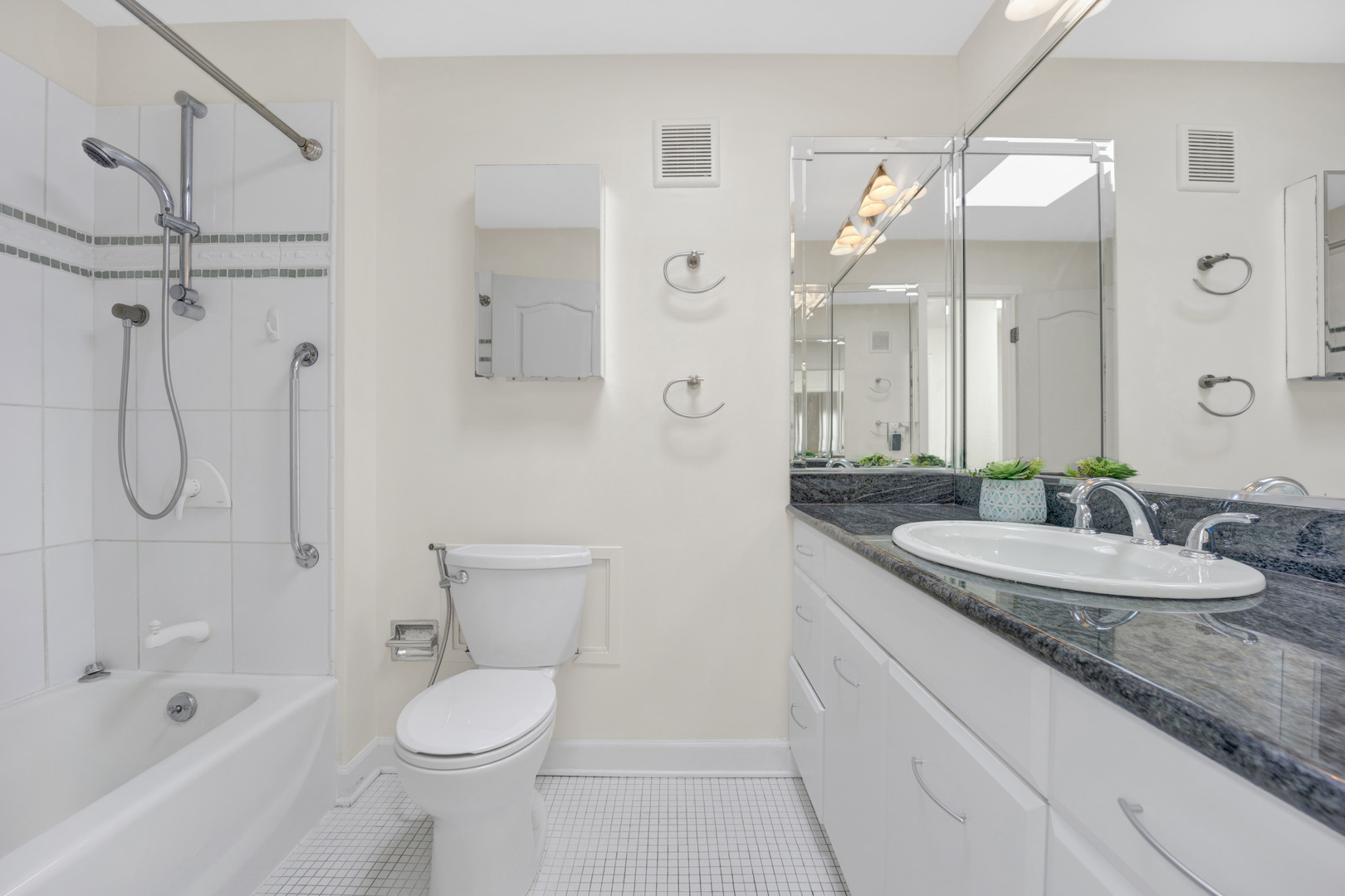 1252 West Westgate Terrace Chicago, IL 60607 - Photo 12 of 24 a bathroom with a granite countertop sink toilet and shower