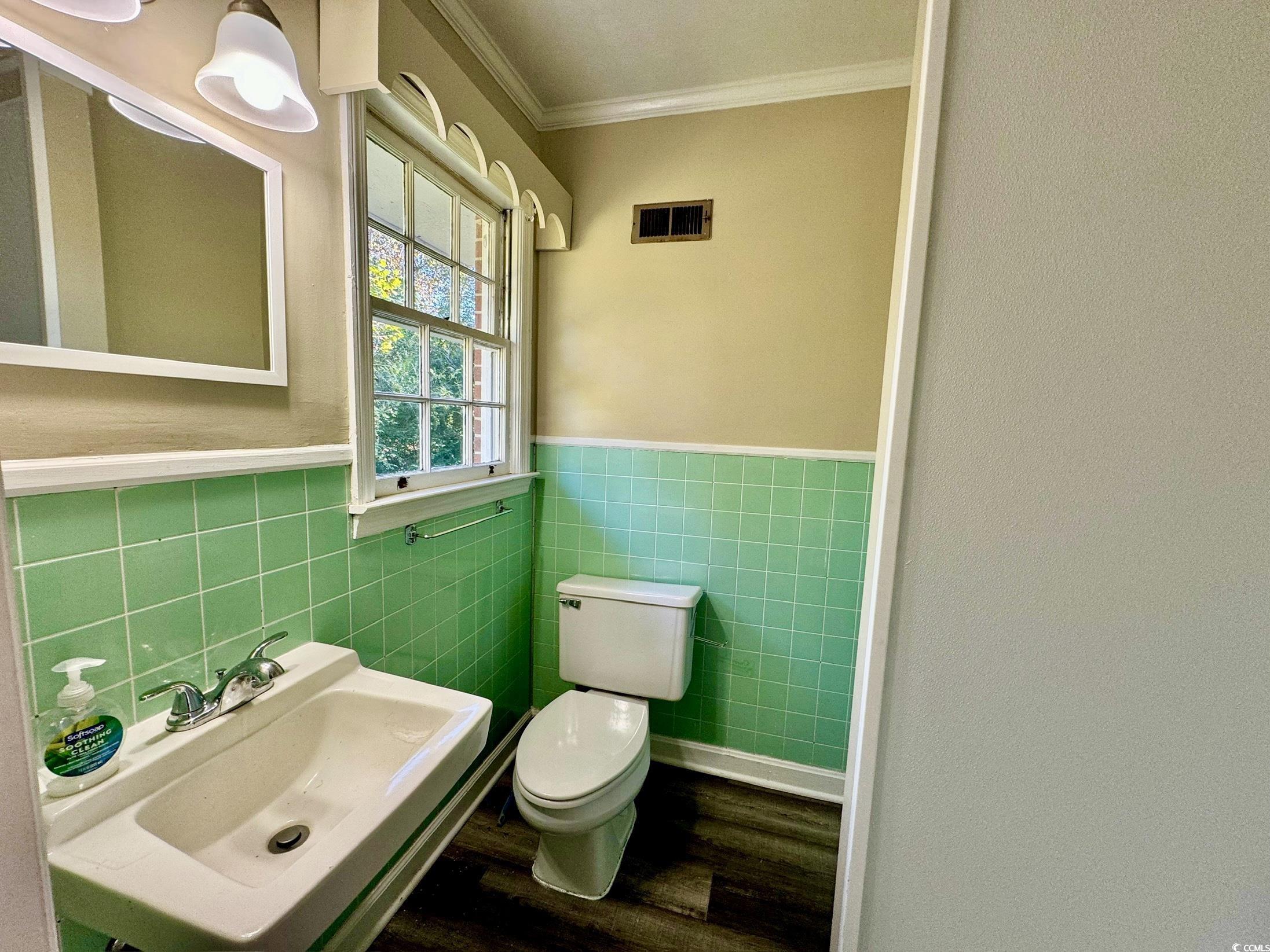 409 North Main Street Hemingway, SC 29554 - Photo 24 of 27 Bathroom featuring sink, toilet, hardwood / wood-s