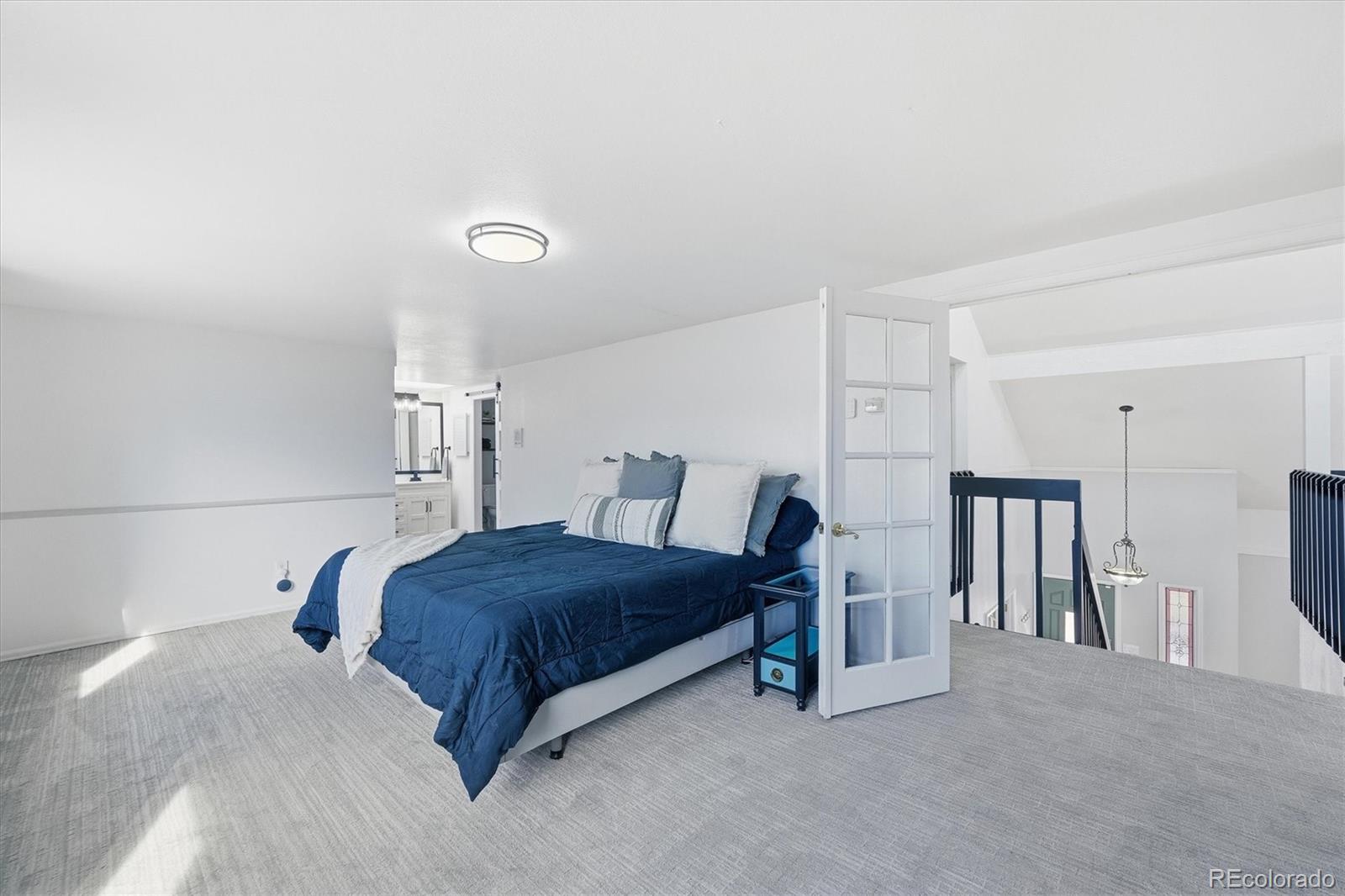 767 Ellis Street Golden, CO 80401 - Photo 22 of 50 a spacious bedroom with a bed and a large mirror